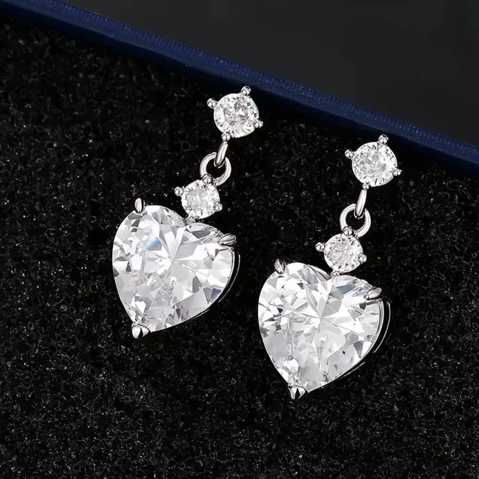 Heart Cubic Zirconia Drop Earrings White Pink Yellow for Women