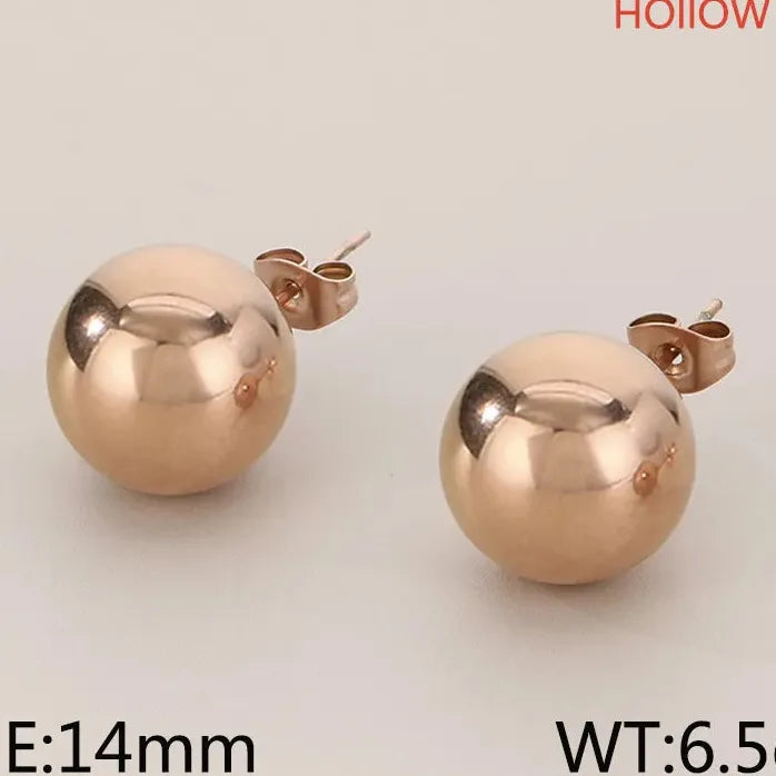 Gold Stainless Steel Hollow Ball Stud Earrings for Women Wedding Jewelry