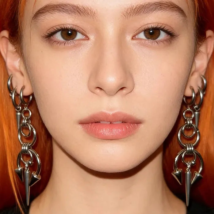 Copper Neo-Gothic Multi-Hoop Spike Dangle Earrings Unisex Fashion Jewelry
