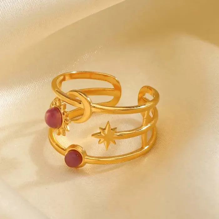 Stainless Steel Star Moon Sun Open Ring Women Punk Hip Hop Jewelry Gift
