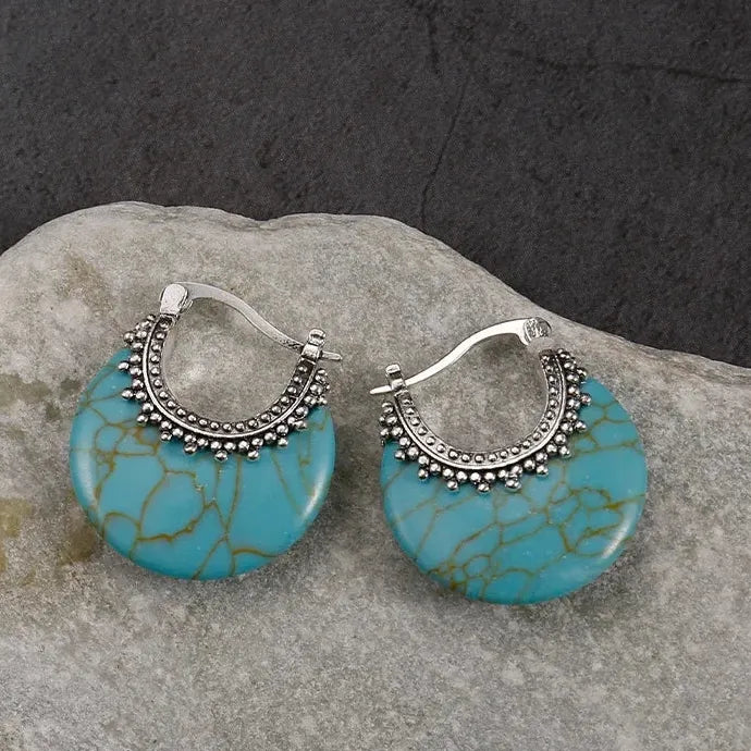 Bohemian Women's Natural Turquoise Drop Earrings Vintage Ethnic Zinc Alloy