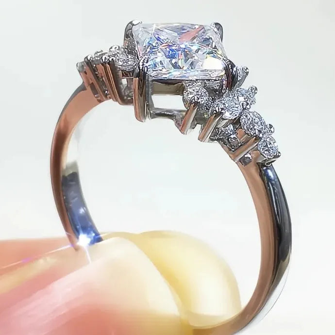 Princess Square CZ Cubic Zirconia Brass Wedding Band Ring for Women Engagement