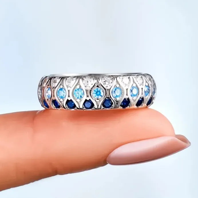 Bright Blue Zirconia Silver Color Women’s Wedding Fashion Ring Chic