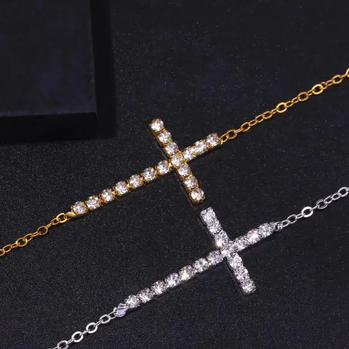 Rhinestone Cross Anklet for Women Zinc Alloy Fine Metal Ankle Chain Gift