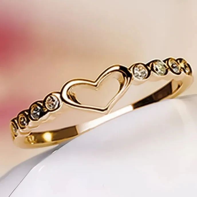 Hollow Heart Cubic Zirconia Brass Rings for Women Thin Wedding Bands Anniversary Jewelry