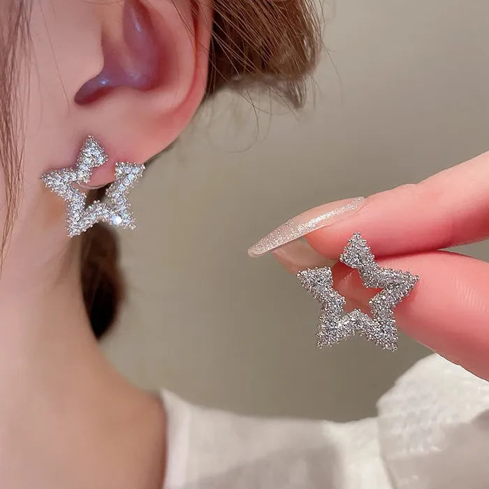 Elegant Cubic Zirconia Zinc Alloy Five-Pointed Star Earrings for Women