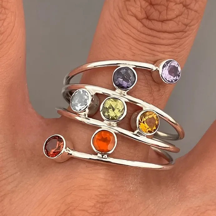 Colorful CZ Multi-layer Geometric Brass Rings for Women Party Accessory