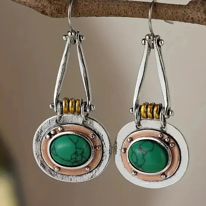 Vintage Turquoise Dangle Earrings for Women - Zinc Alloy Silver Plated Jewelry Gift