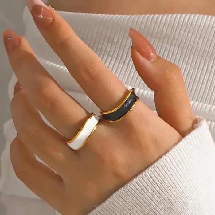 Vintage Stainless Steel Geometric Cocktail Ring for Women Gold Drip Design