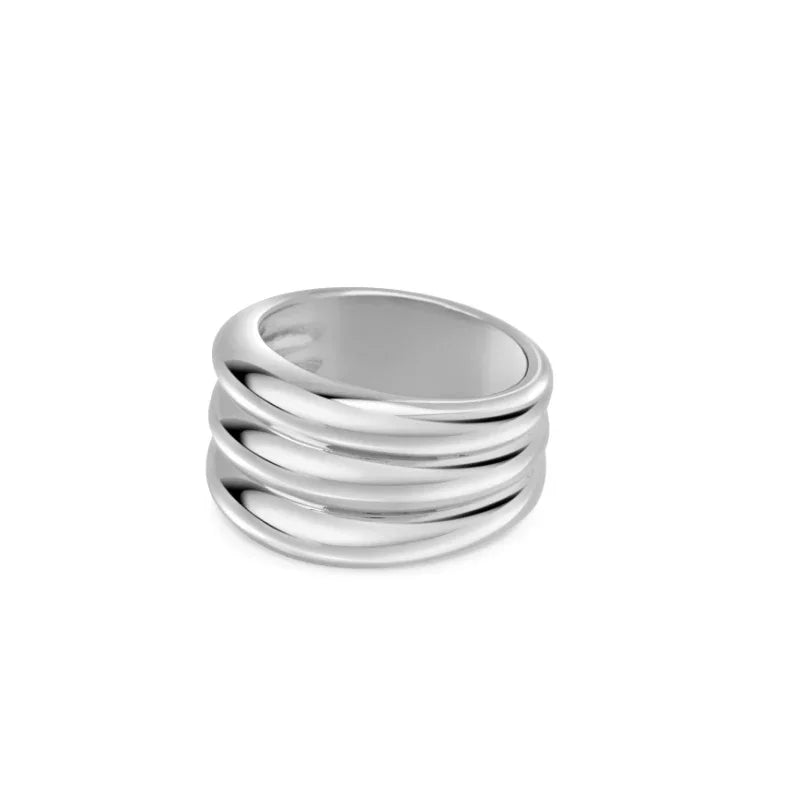 Punk Polished Bilayer Stainless Steel Chunky Rings for Women Gold Plated 2025