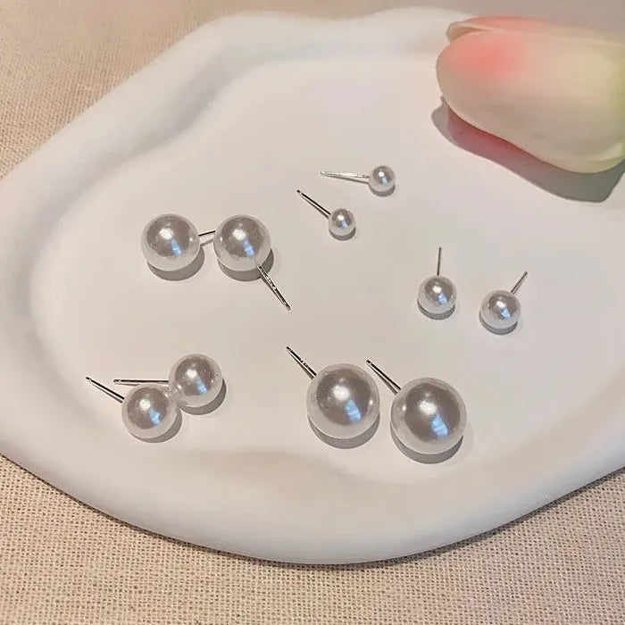 Simulated White Pearl Stud Earrings 6-14MM for Women Girls Gift