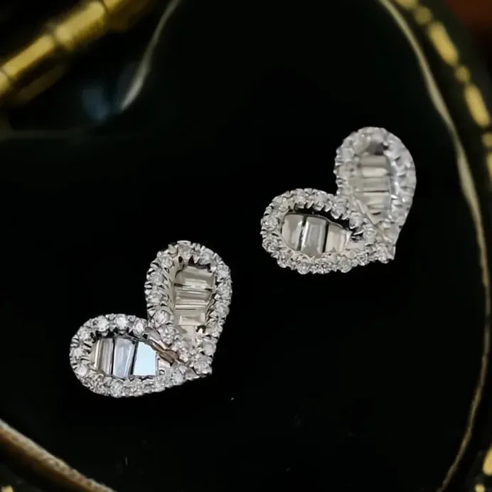 Geometric Heart Cubic Zirconia Stud Earrings Lightweight for Daily Wear