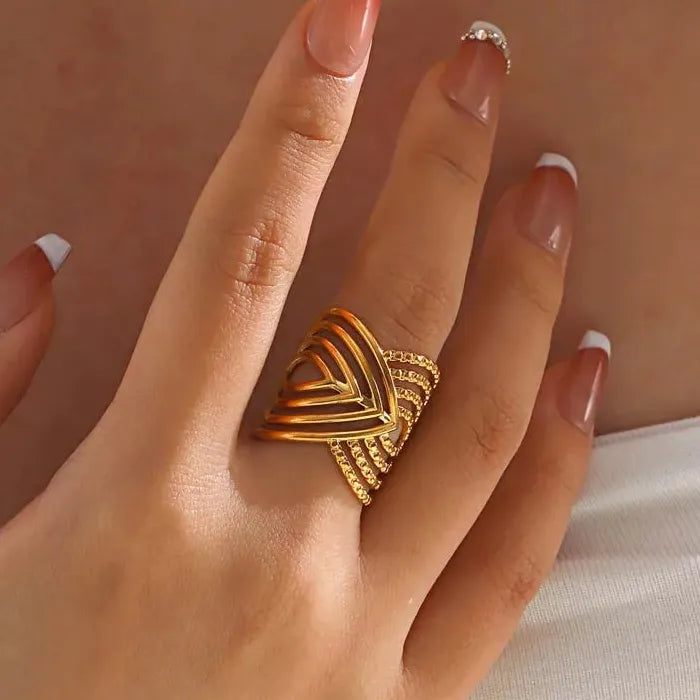 Gold Stainless Steel Heart Ring Women Minimalist Geometric Jewelry Gift Accessory