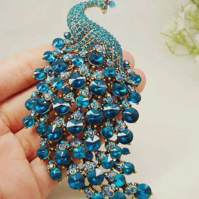 Vintage Blue Crystal Peacock Brooch Elegant Jewelry Gift for Women
