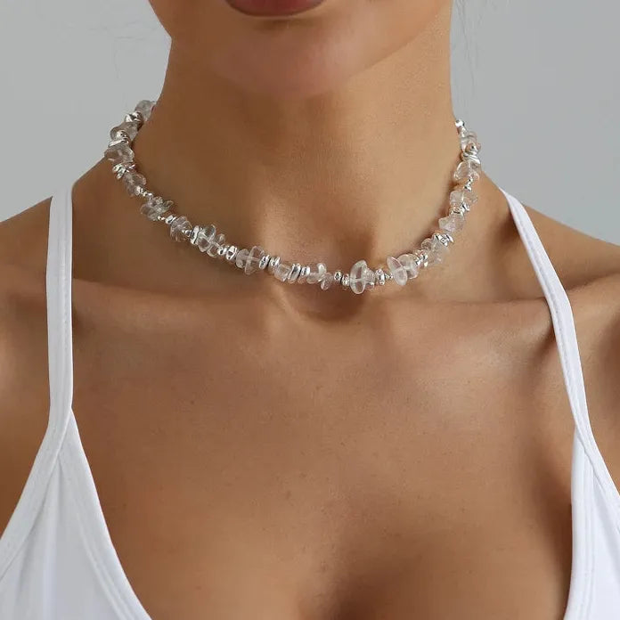 Vintage Irregular Transparent Crystal Necklace & Bracelet Set for Women