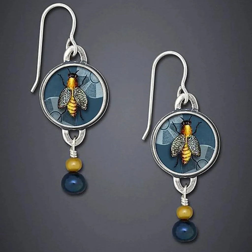 Vintage Indian Tribal Resin Pearl Geometric Bohemian Drop Pendant Earrings Women