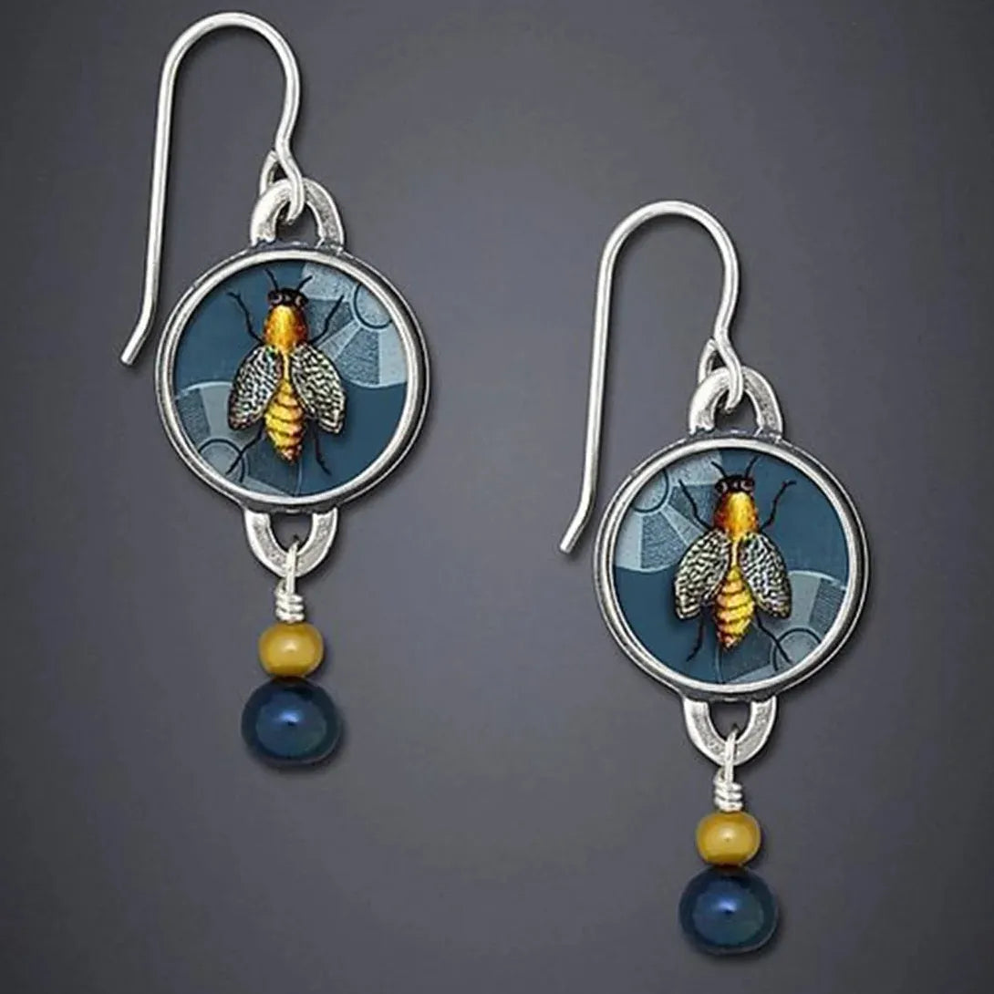 Vintage Indian Tribal Resin Pearl Geometric Bohemian Drop Pendant Earrings Women