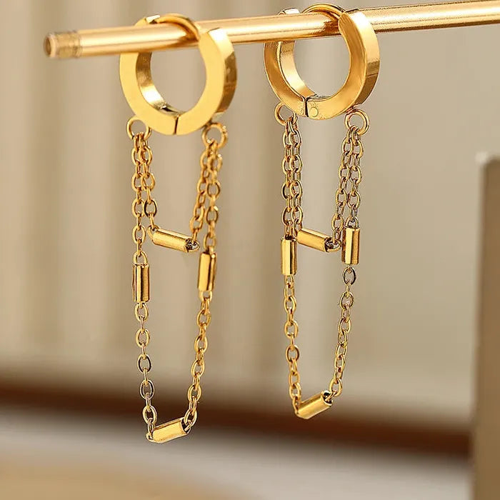 Stainless Steel Geometric Tassel Drop Earrings for Women Vintage Gift