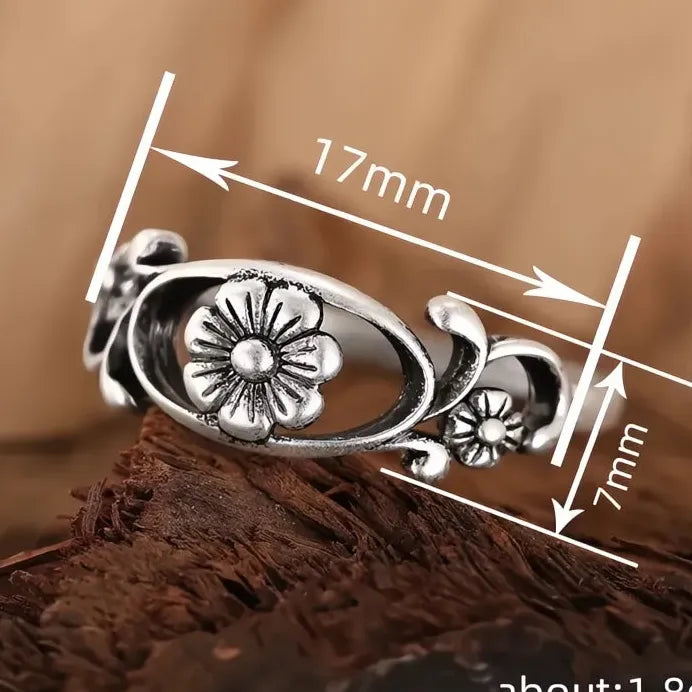 Vintage Engraved Hollow Flower Ring for Women Anniversary Gift Jewelry