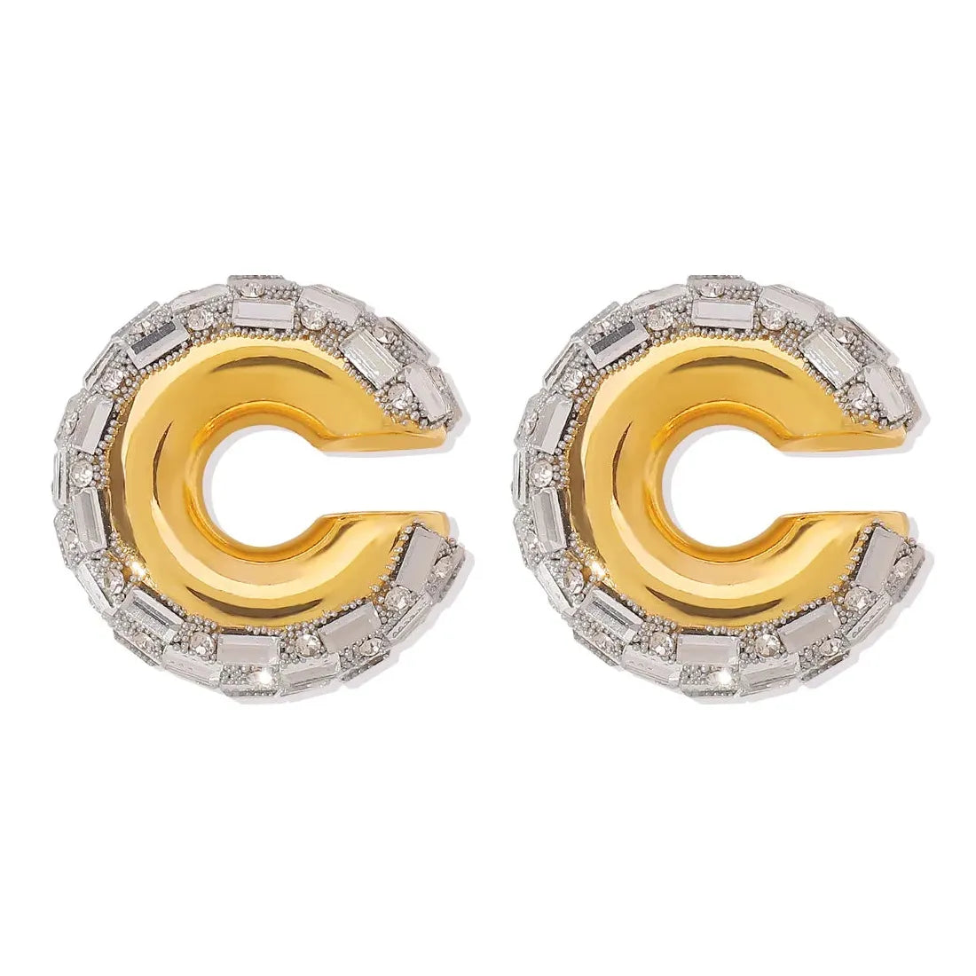 Luxury Colorful Crystal C-Shape Zinc Alloy Clip Ear Cuffs for Women