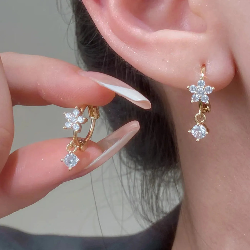 Gold-Plated Butterfly Hoop Earrings with Crystal Waterdrop Pendants