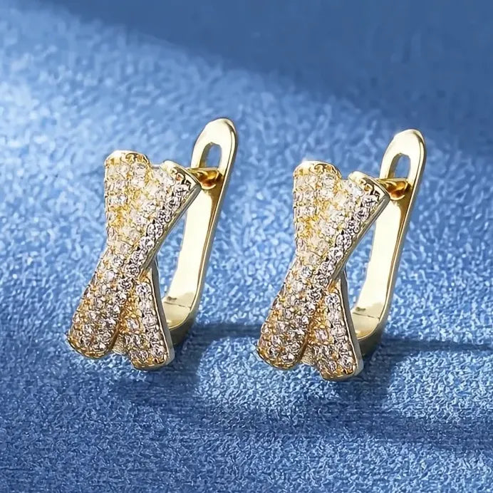 Trendy Cross Shaped Cubic Zirconia Hoop Earrings for Women Bling