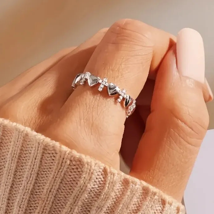 Heart and Cross Cubic Zirconia Rings for Women Elegant Party Jewelry