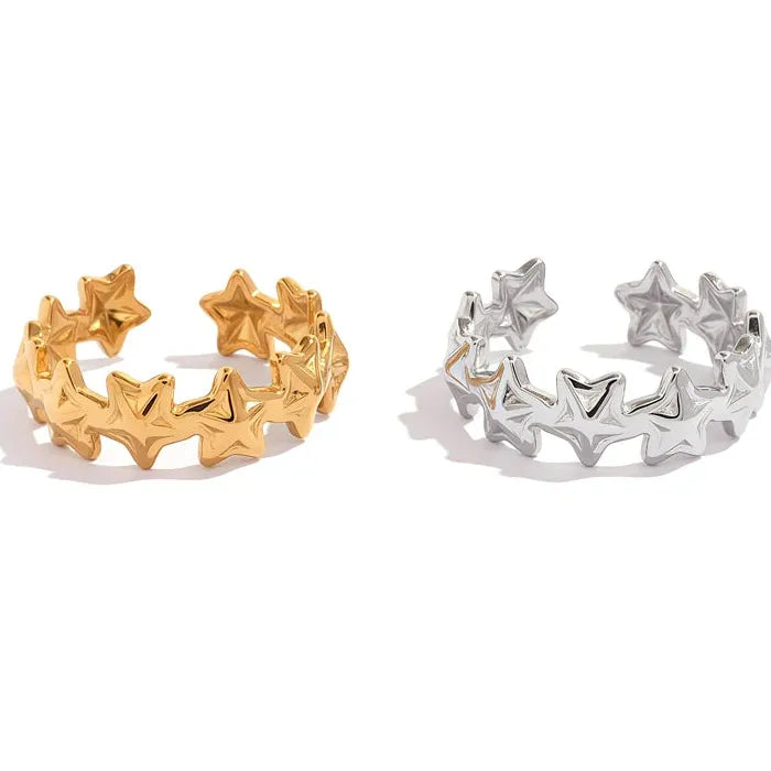 Adjustable Stainless Steel Star Ring for Women Vintage Casual Jewelry Gift