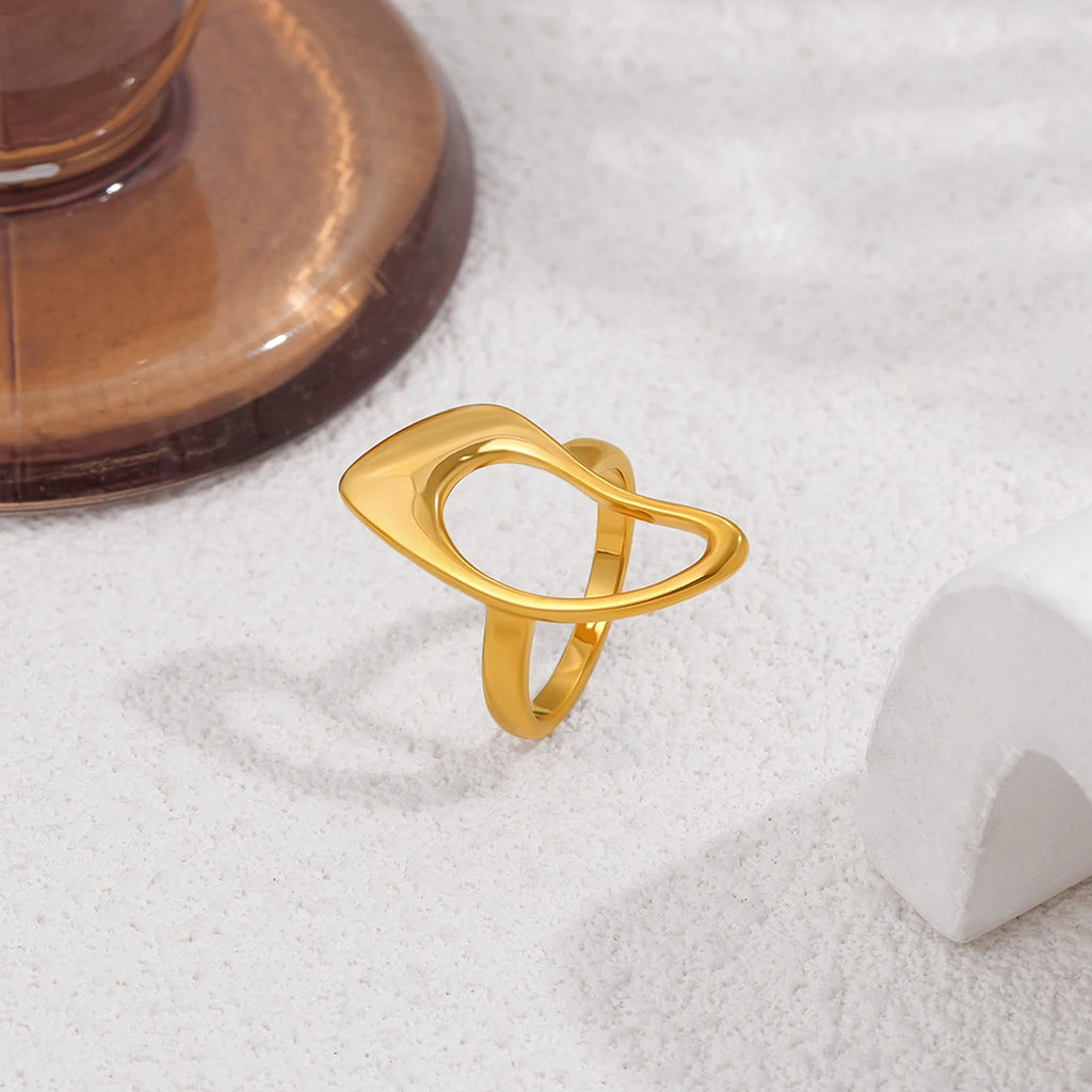 18k Gold Plated Stainless Steel Hollow Geometric Irregular Statement Ring for Women
