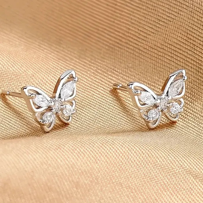 Geometric Butterfly Cubic Zirconia Stud Earrings Copper Alloy Jewelry Gift