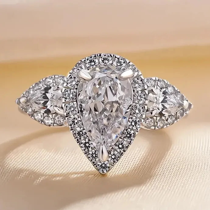 Women's Geometric Cubic Zirconia Brass Wedding Engagement Ring