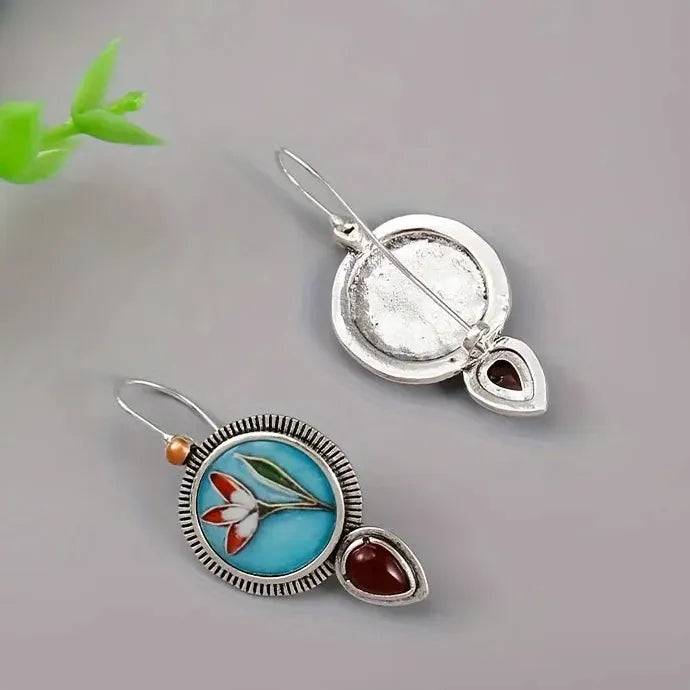 Vintage Ethnic Water Droplet Earrings Purple Stone Zinc Alloy Dangle Jewelry