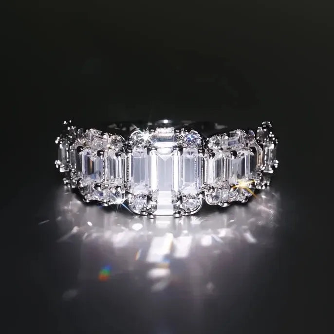 Brass Geometric Promise Ring with White Cubic Zirconia Wedding Band