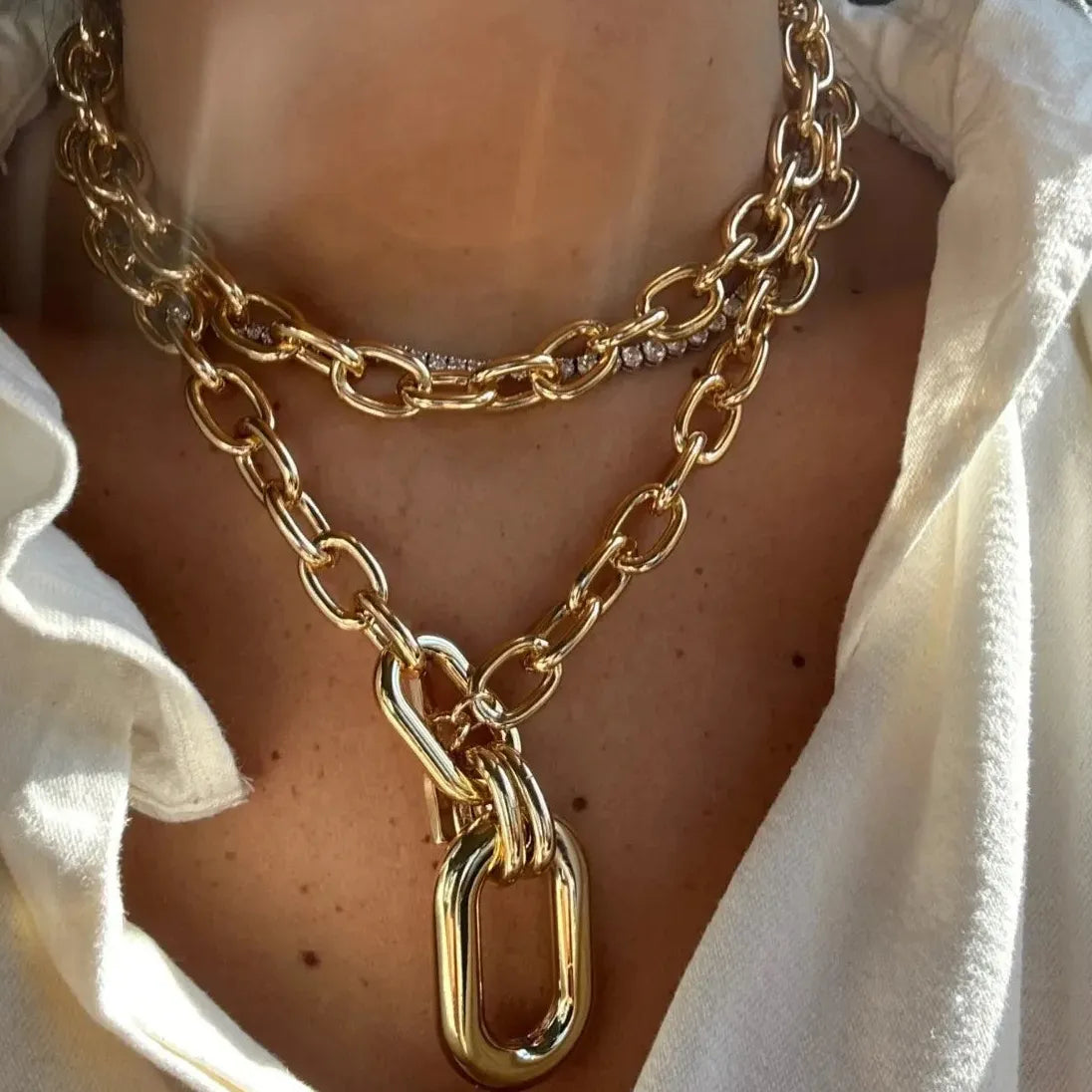Gold Color Thick Chain Punk Necklace for Women Zinc Alloy Jewelry