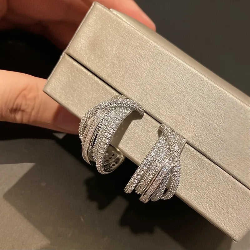 Novel Brilliant Cubic Zirconia Hoop Earrings for Women, Luxury Wedding Jewelry Gift