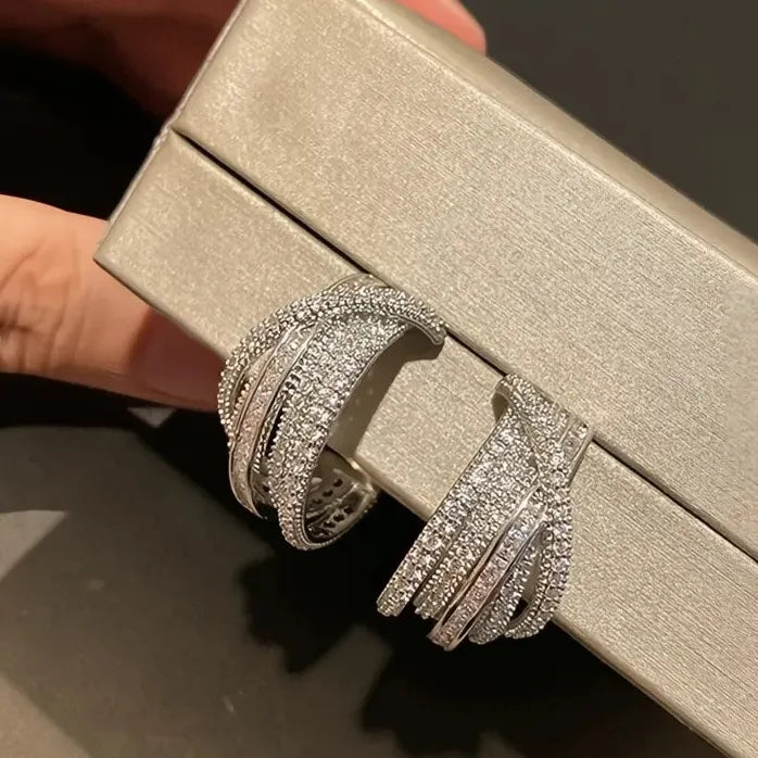 Geometric Cubic Zirconia Hoop Earrings Copper Alloy Wedding Gift