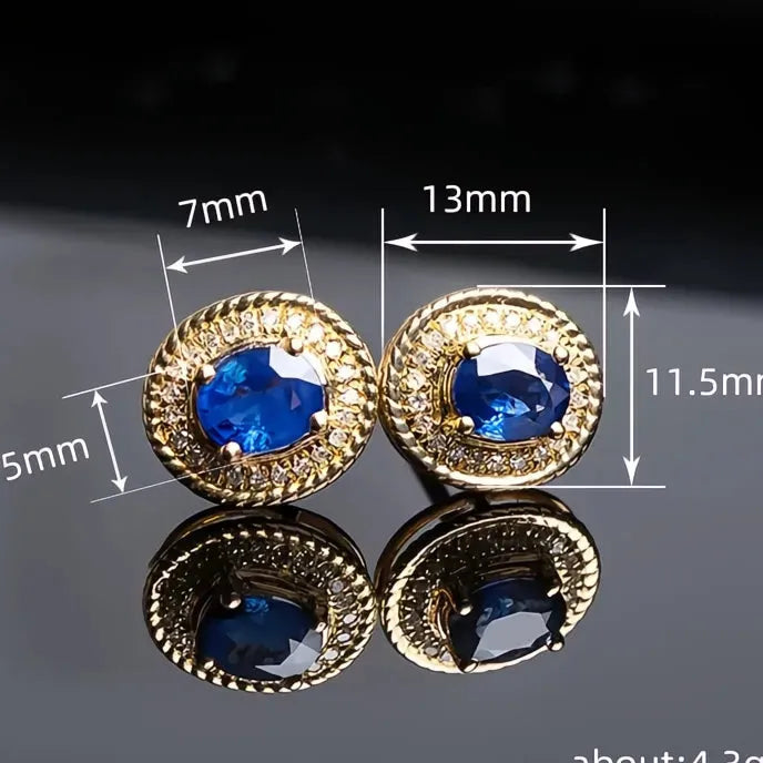 Gold Color Blue Cubic Zirconia Geometric Stud Earrings for Women Fashion Jewelry Gift