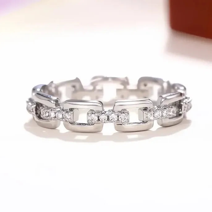 Classic Linked Brass CZ Wedding Bands for Men and Women Couple Eternity Rings