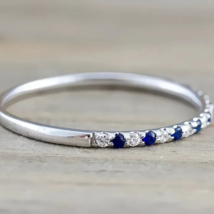 Vintage Blue Red CZ Thin Minimalist Women's Rings for Party & Daily Wear