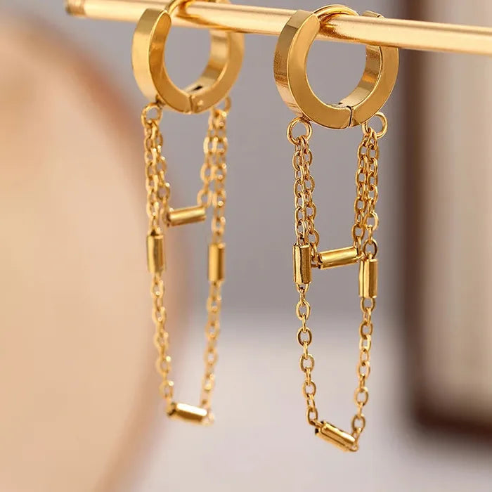 Stainless Steel Geometric Tassel Drop Earrings for Women Vintage Gift