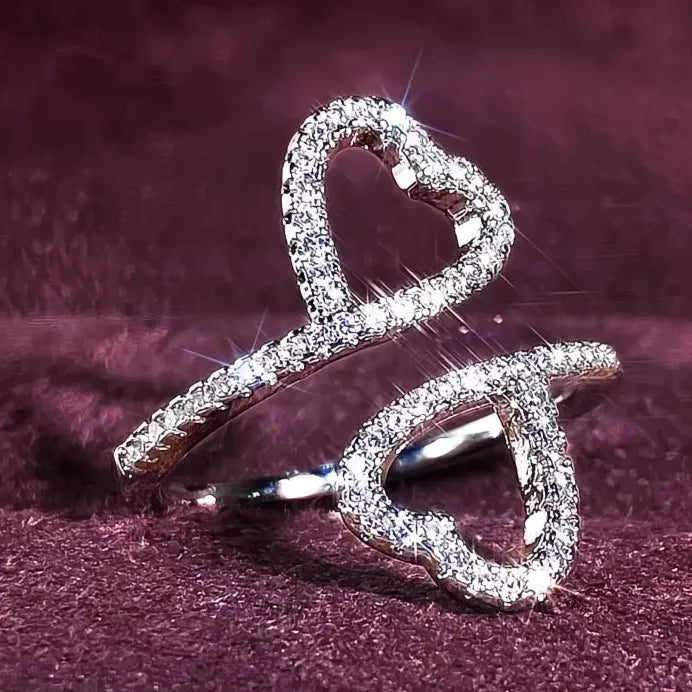 Double Heart Cubic Zirconia Wedding Ring for Women Elegant Party Jewelry