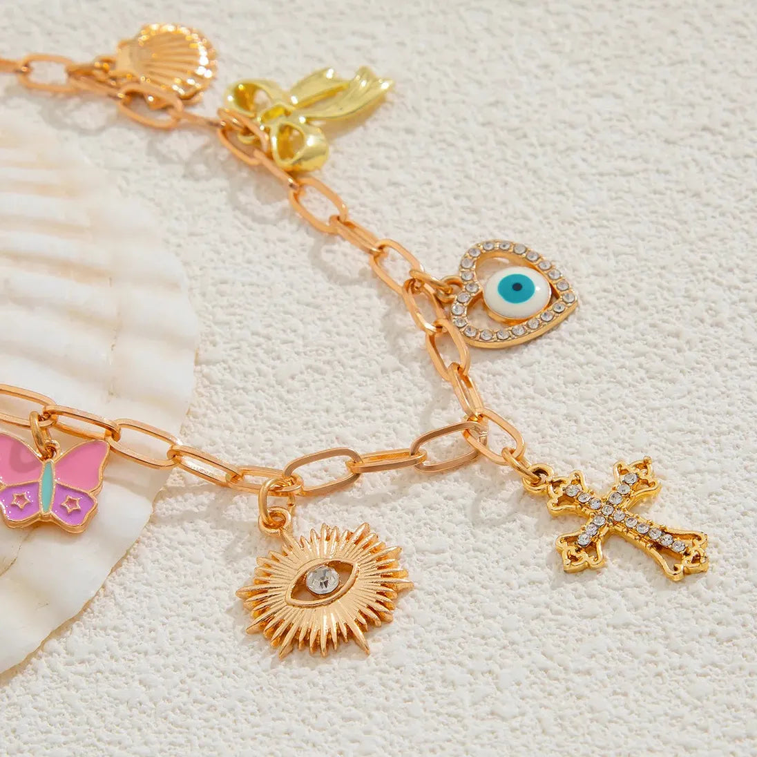 14K Gold Shell Cross Pendant Necklace for Women Boho Beach Charm