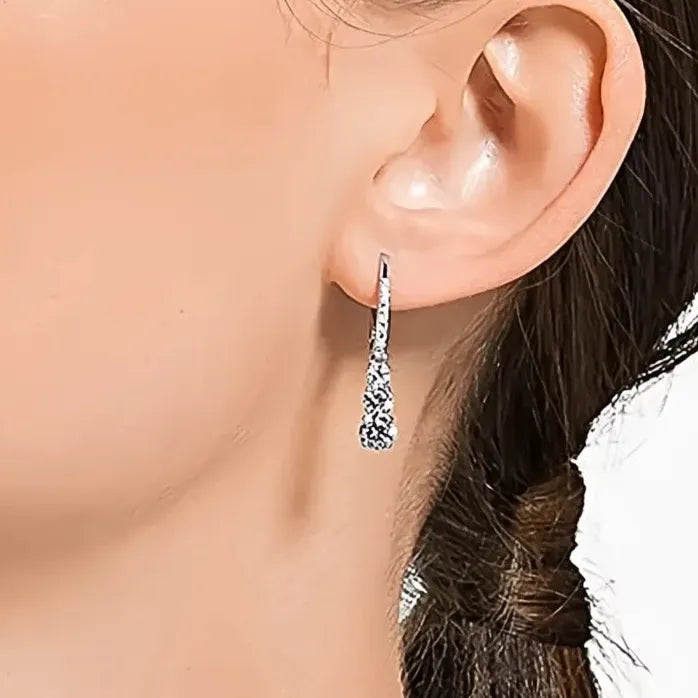 Geometric Cubic Zirconia Drop Earrings for Women Silver Tone Gift