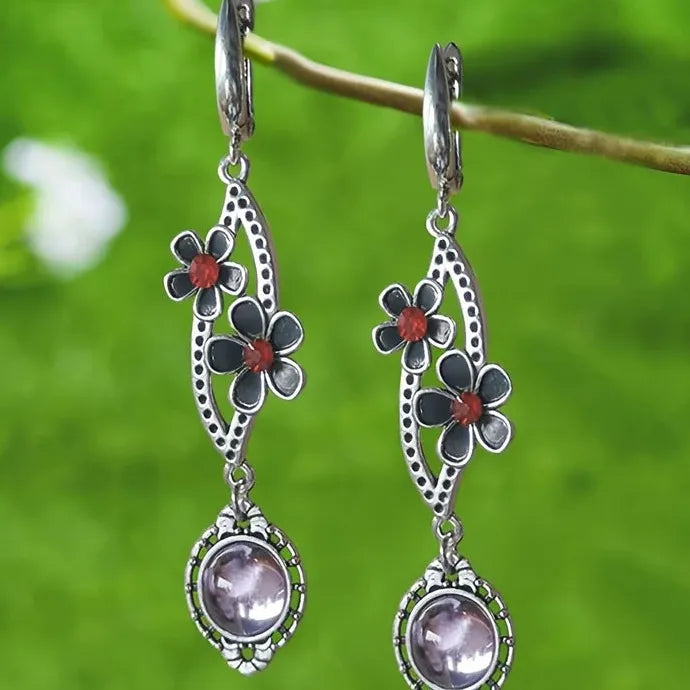 Vintage Bohemian Flower Drop Earrings Zinc Alloy Ethnic Ear Hook Jewelry Gift