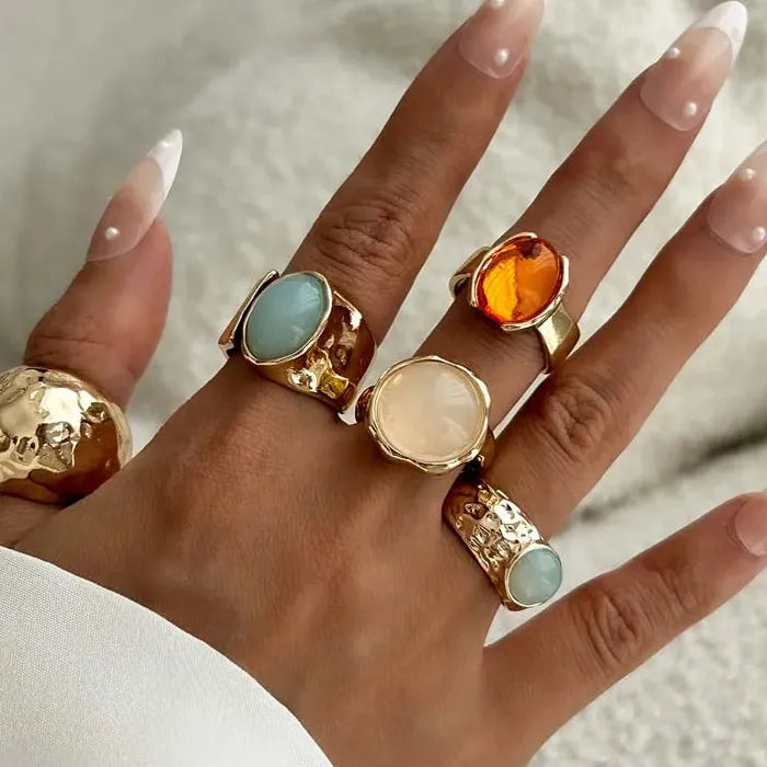 5Pcs Vintage Gold Adjustable Irregular Rings Set for Women Fashion Jewelry