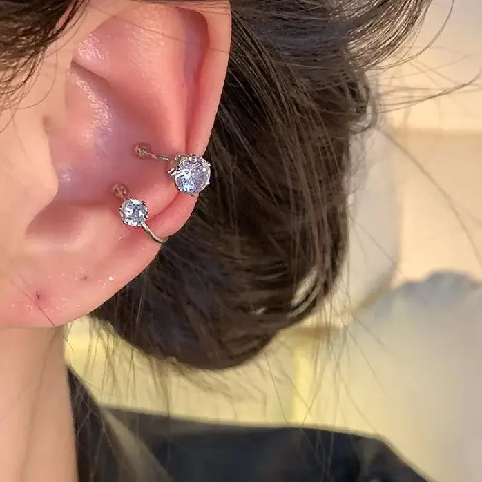 Shiny Rhinestone C-Shaped Ear Cuff Clip Earrings Non-Piercing Women Party Jewelry