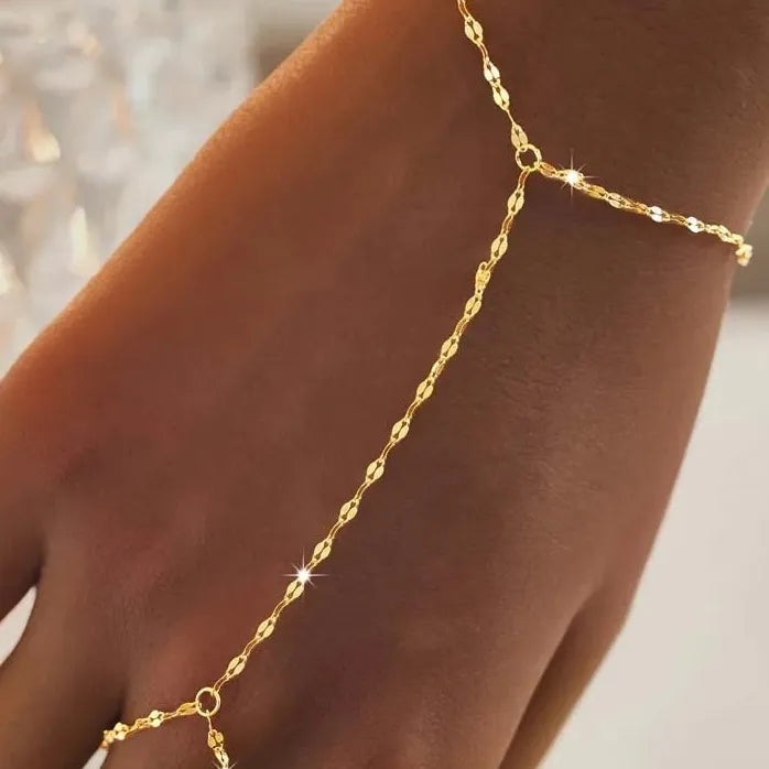 Gold Color Hand Chain Ring Bracelet for Women Minimalist Link Jewelry