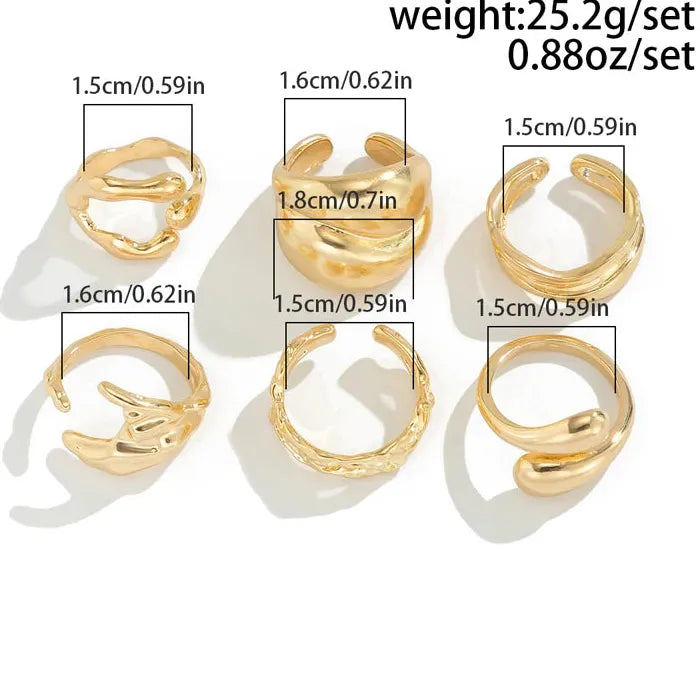 Irregular Gold Layered Metal Lava Rings Set for Women Party Jewelry Gift