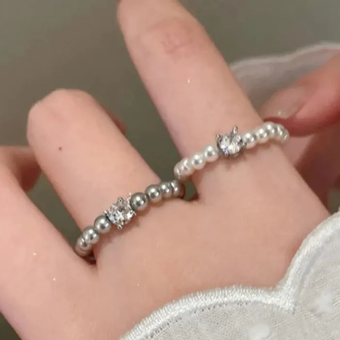 Handmade Pearl Zircon Cocktail Ring for Women Wedding Party Gift Jewelry