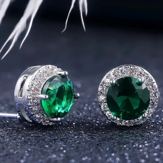 Luxury AAA CZ Geometric Brass Stud Earrings for Women, 7 Colors